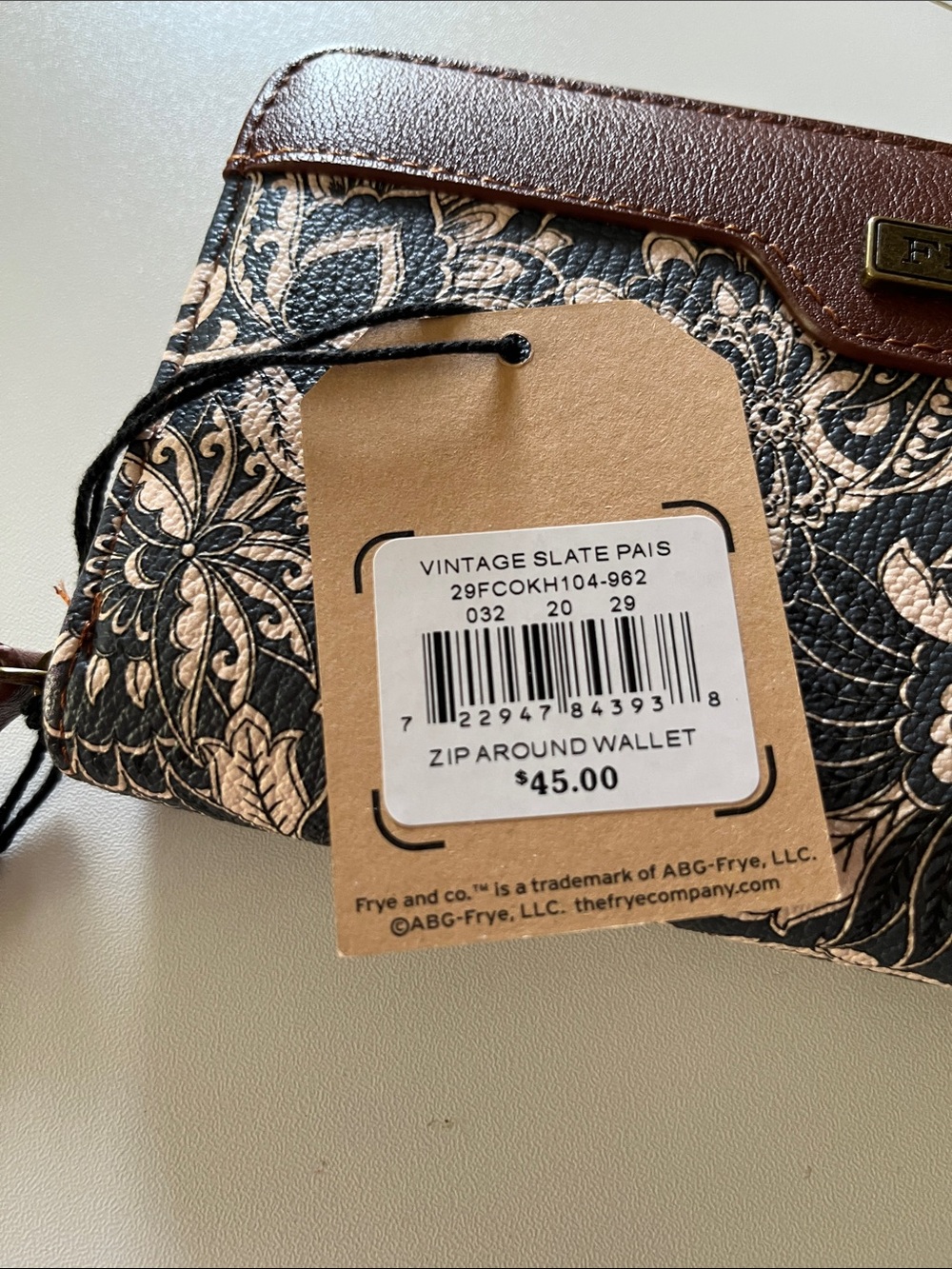 FRYE AND CO. Blue Floral Zip Wallet with Brown Trim - Picture 2 of 6